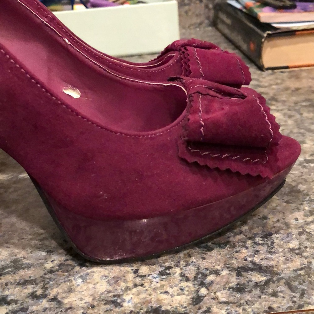Eggplant colored heels with bow